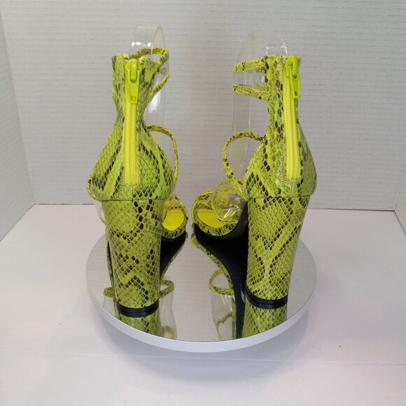 New w/o Box - Snakeskin Neon Yellow Chunky Heel - Ankle Strap - Clear Vamps - Picture 7 of 15